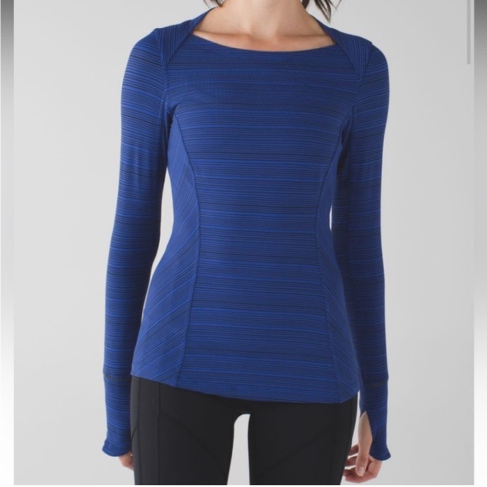 Lululemon Kanto Catch Me Long Sleeve Kanto Stripe Sapphire Blue Black Sz 4 Yoga